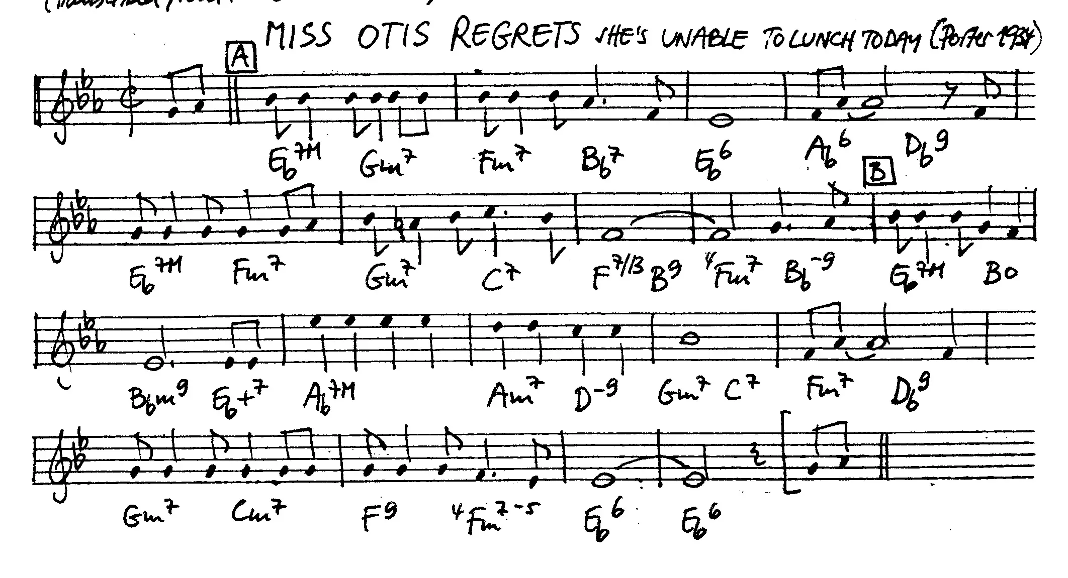 miss otis regrets free jazz leadsheet - Courtesy of the Jungle Jazz Band